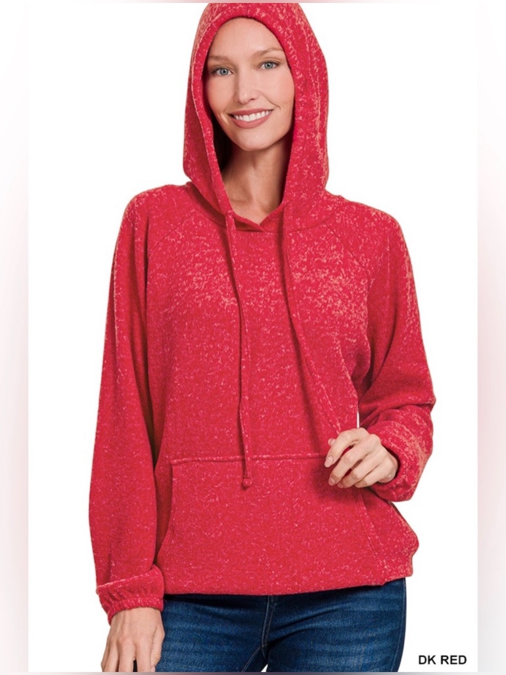 Z-D5 Zenana Cozy Brushed Melange Dark Red Hoodie